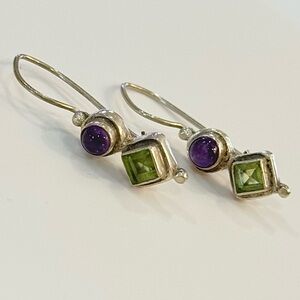 Vintage sterling amethyst peridot pierced earrings